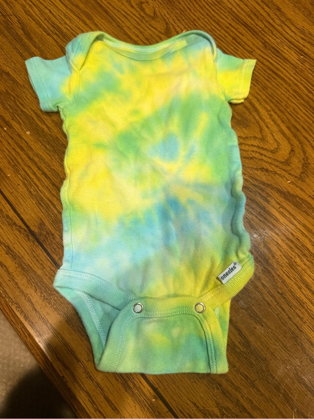 6 for $10 Tie-Dye Yellow & Light Blue Baby One-Piece